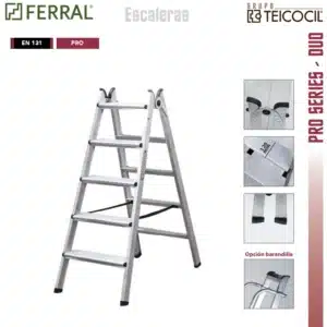 ESCALERA "DUO" TIJERA DE ALUMINIO A 2 CARAS con SOLDADURA ROBOTICA DE 5 PELDAÑOS