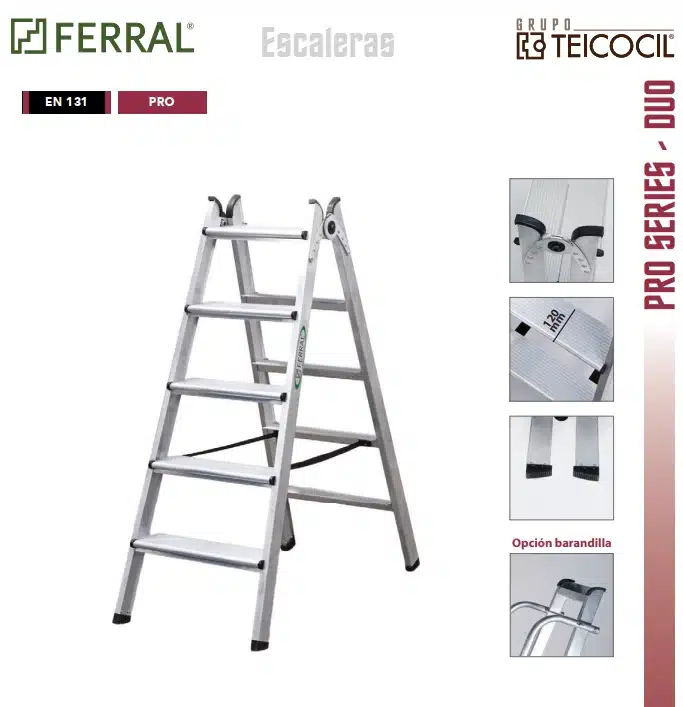 ESCALERA "DUO" TIJERA DE ALUMINIO A 2 CARAS con SOLDADURA ROBOTICA DE 5 PELDAÑOS