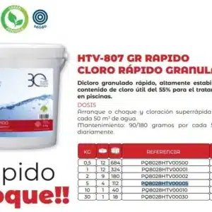 CLORO PASTILLAS SIN COBRE HTV802 (LINER Y POLIESTER) 5KG
