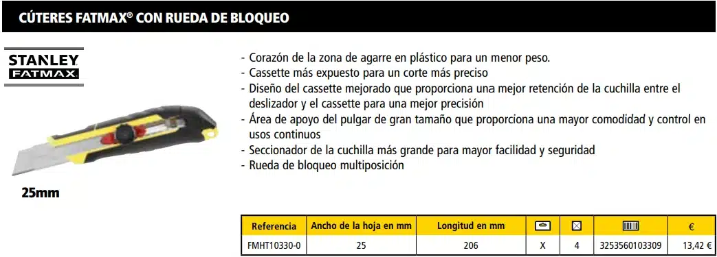Cuter STANLEY FATMAX 25mm RUEDA BLOQUEO