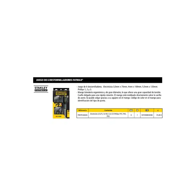 Juego Stanley 6 destornilladores FATMAX