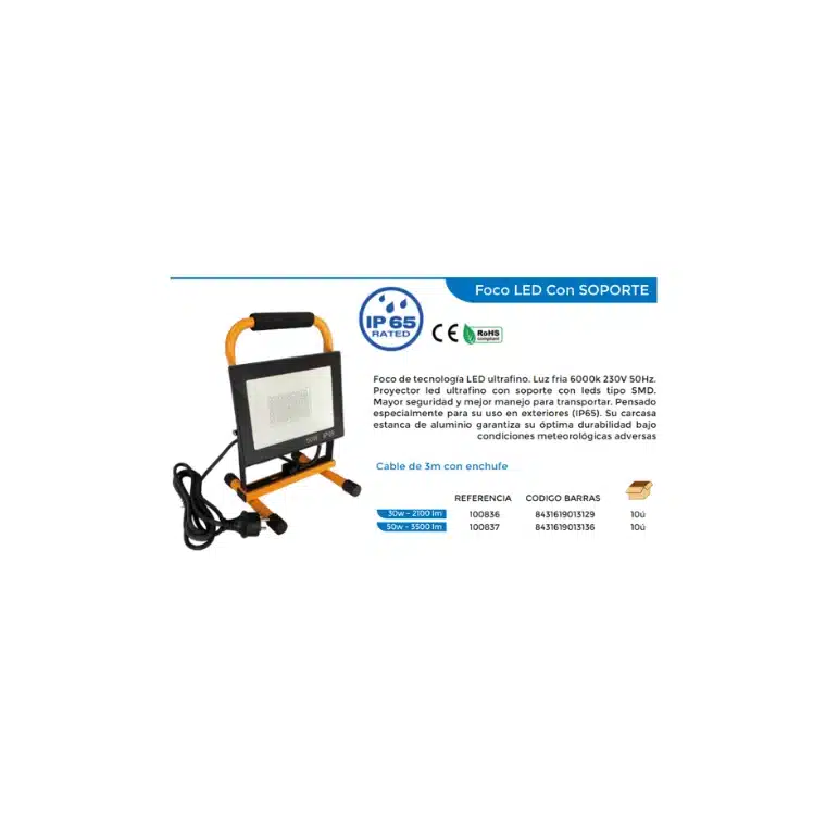 FOCO LED CON SOPORTE 50W 4500LU