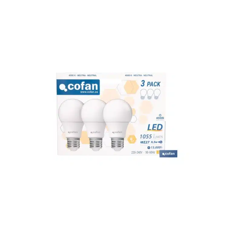 PACK 3 BOMBILLAS LED E27 9,5W 4000 K COFAN