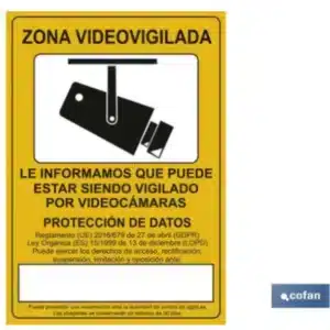 SEÑAL POLIESTIRENO ZONA VIDEOVIGILADA 297X210 mm COFAN
